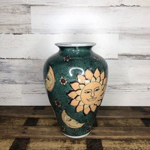 Large vintage celestial sun moon vase